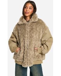 Boohoo - Teddy Fur Oversized Bomber Jacket - Lyst