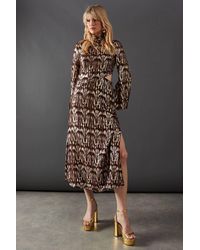 Warehouse - Animal Metallic Jacquard Midi Dress - Lyst