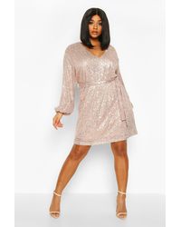 rainbow sequin blouson sleeve wrap dress