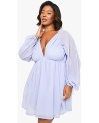 Boohoo - Plus Chiffon Volume Sleeve Skater Dress - Lyst