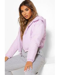 Boohoo Abrigo Corto Acolchado Con Capucha Petite - Morado