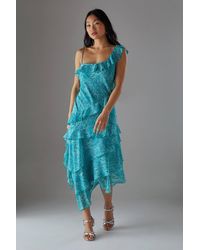 Warehouse - Petite Chiffon Asymmetric Hem Ruffle Midi Slip Dress - Lyst