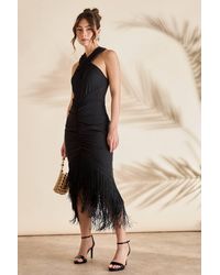 Coast - Fringe Hem Cross Neck Midi Dress - Lyst