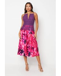 Coast - Lace Printed V Neck Midi Dress - Lyst