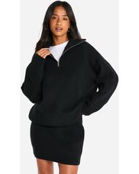 Boohoo - Petite Rib Knit Half Zip Sweater And Mini Skirt Co Ord - Lyst