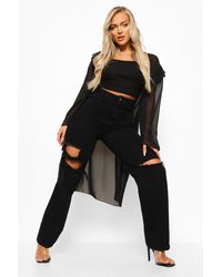 Boohoo Chiffon Wide Sleeve Midaxi Kimono - Black