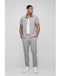 BoohooMAN - Regular Fit Technical Stretch Shirt & Tapered Pants Set - Lyst