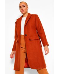 Boohoo Abrigo Con Efecto Lana Con Detalles Y Hombreras - Naranja