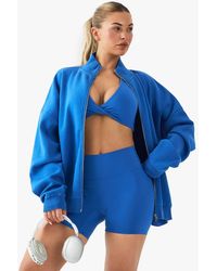 Boohoo - Funnel Neck Zip Through Oversized Bomber Sweatshirt - Lyst