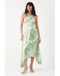 Warehouse - Snake Print Satin Cross Front Chiffon Insert Hanky Hem Midi Dress - Lyst