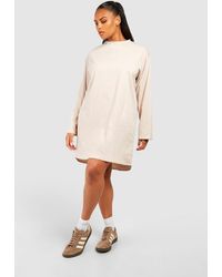 Boohoo - Plus Cotton Long Sleeve Dipped Hem T-shirt Dress - Lyst