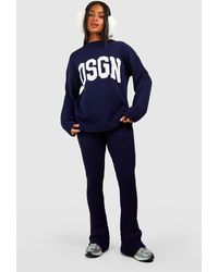 Boohoo - Dsgn Crew Neck Knitted Sweater And Flare Legging Set - Lyst