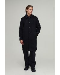 BoohooMAN - Plain Collared Overcoat In Black - Lyst