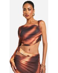 Boohoo - Printed Slinky One Shoulder Ruched Side Top - Lyst