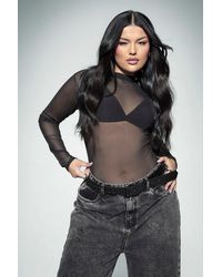 Boohoo - Kourtney Kardashian Barker Mesh Long Sleeve Bodysuit - Lyst