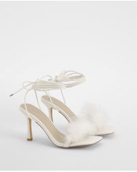 Boohoo - Feather Strap Wrap Up Heels - Lyst