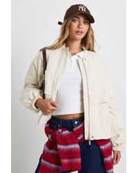 Boohoo - Textured Collarless Bomber Jacket - Lyst