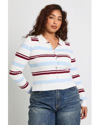 Boohoo - Plus Collared Stripe Crew Neck Cardigan - Lyst