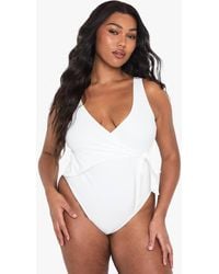 Boohoo - Plus Swimwear Essentials Tummy Control Wrap Swimsuit - Lyst