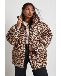 Boohoo - Plus Leopard Print Oversized Puffer Jacket - Lyst
