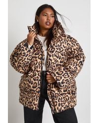 Boohoo - Plus Leopard Print Oversized Puffer Jacket - Lyst