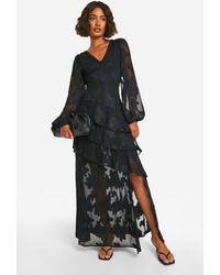 Boohoo - Tall Burnout Floral Frill Detail Maxi Dress - Lyst