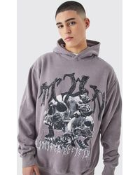 BoohooMAN - Oversized Washed Skull Graphic Hoodie - Lyst