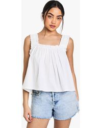 Boohoo - Shirred Strap Cotton Poplin Cami Top - Lyst