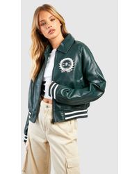 Boohoo - Oversized Embroidered Usa Faux Leather Bomber - Lyst