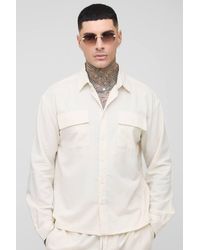 BoohooMAN - Tall Long Sleeve Linen Look Cargo Pocket Oversized Overshirt - Lyst