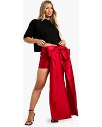 Boohoo - Premium Structured Bow Draped Satin Mini Skirt - Lyst