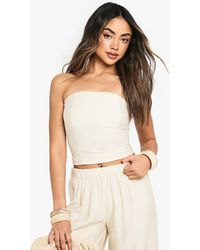Boohoo - Linen Look Seam Detail Bandeau Top - Lyst