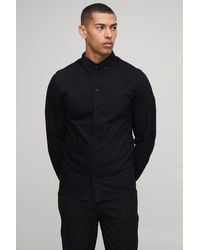 Boohoo - Camisa Oxford Ajustada De Manga Larga Con Botones Y Cuello - Lyst