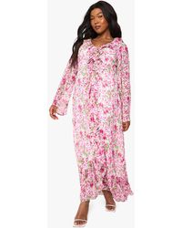 Boohoo - Plus Floral Chiffon Rose Detail Maxi Dress - Lyst