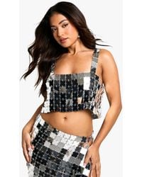 Boohoo - Petite Mirrored Crop Top - Lyst