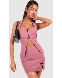 Boohoo - Contrast Bow Open Front Cami & Mini Skirt - Lyst