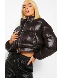 Boohoo Crop High Shine Puffer - Noir