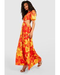 Boohoo - Ring Detail Floral Cut Out Maxi Dress - Lyst