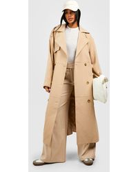 Boohoo - Double Breasted Trench Belted Trench Coat - Lyst