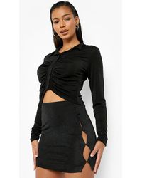 Boohoo Textured Slinky Button Detail Mini Skirt - Black
