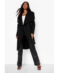WensLTD Womens Stylish Waterfall Collar Pocket Front Wrap Coat Jacket Outwear 