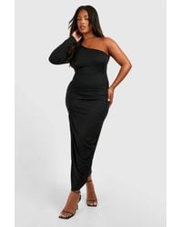 Boohoo - Plus Super Soft One Shoulder Ruched Split Midaxi Dress - Lyst