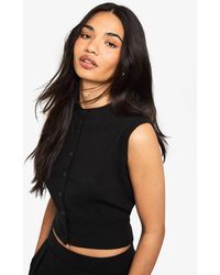 Boohoo - Rib Button Through Sleeveless Top - Lyst