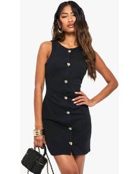 Boohoo - Button Sleeveless A-Line Mini Dress - Lyst