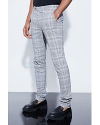 BoohooMAN - Tall Skinny Fit Black Check Trouser With Pintuck - Lyst