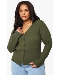 Boohoo - Plus V Neck Ribbed Button Down Top - Lyst