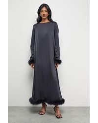 Warehouse - Premium Satin Feather High Neck Swing Midi Dress - Lyst