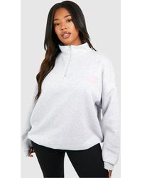 Boohoo - Plus Wardrobe Essentials Puff Print Half Zip Sweatshirt - Lyst