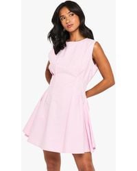 Boohoo - Petite Cotton Poplin Seam Detail Shift Dress - Lyst