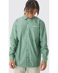 BoohooMAN - Long Sleeve Oversized Embroidered Stripe Shirt - Lyst